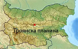 Местоположение на картата на България Троянска планина
