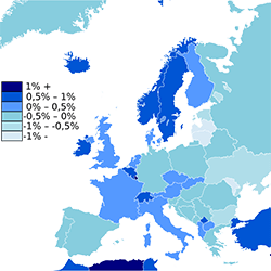 Ръст на населението в Европа и околните райони през 2021 г