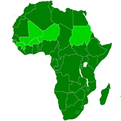 Тези в тъмнозелено са държавите-членки на Африканския съюз