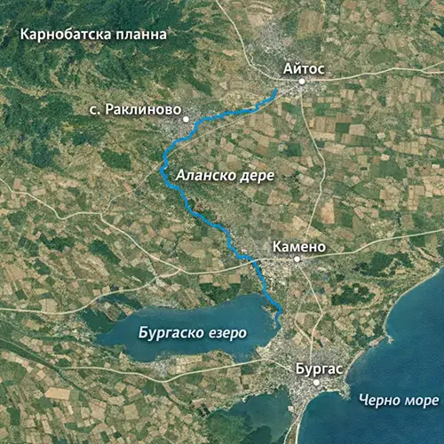Сателитен релефен изглед на Аланско дере