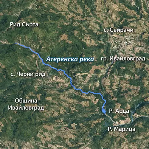 Сателитен релефен изглед на Атеренска река