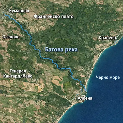 Сателитен релефен изглед на Батова река
