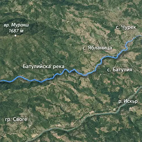 Сателитен релефен изглед на Батулийска река