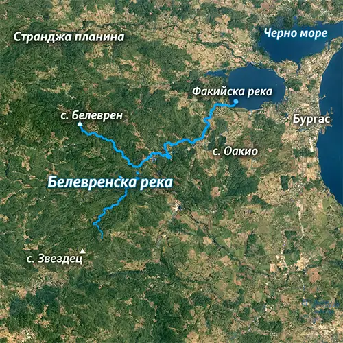 Сателитен релефен изглед на Белевренска река