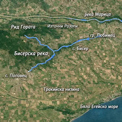 Сателитен релефен изглед на Бисерска река