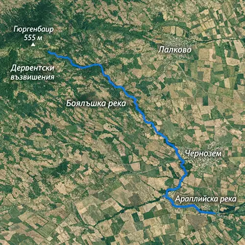 Сателитен релефен изглед на Боялъшка река