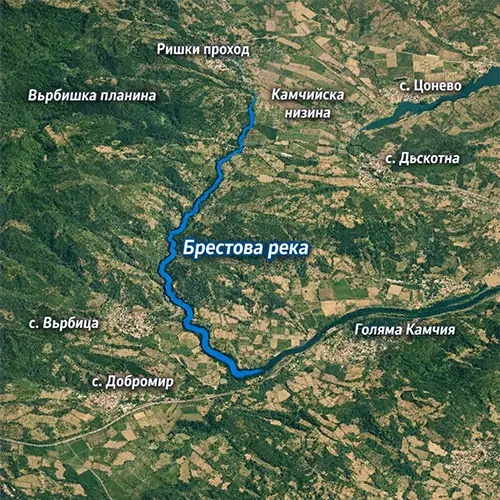 Сателитен релефен изглед на Брестова река