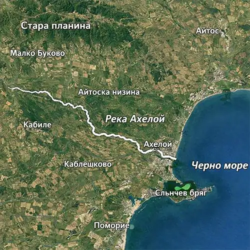 Сателитен релефен изглед на Река Ахелой