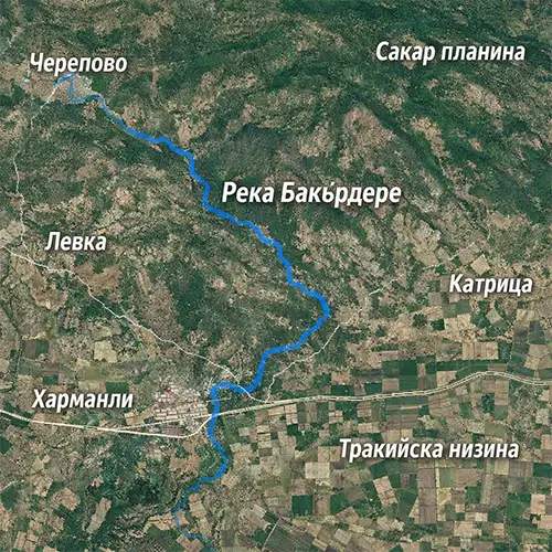 Сателитен релефен изглед на Река Бакърдере