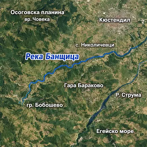 Сателитен релефен изглед на Река Банщица
