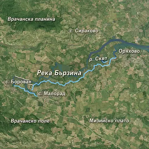 Сателитен релефен изглед на Река Бързина