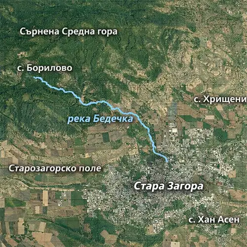 Сателитен релефен изглед на Река Бедечка