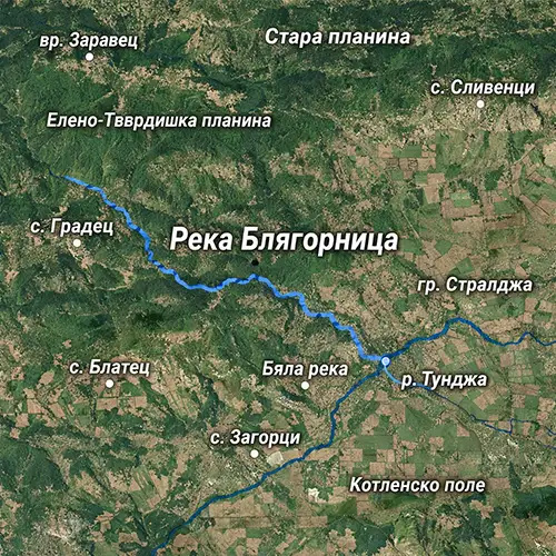 Сателитен релефен изглед на Река Блягорница