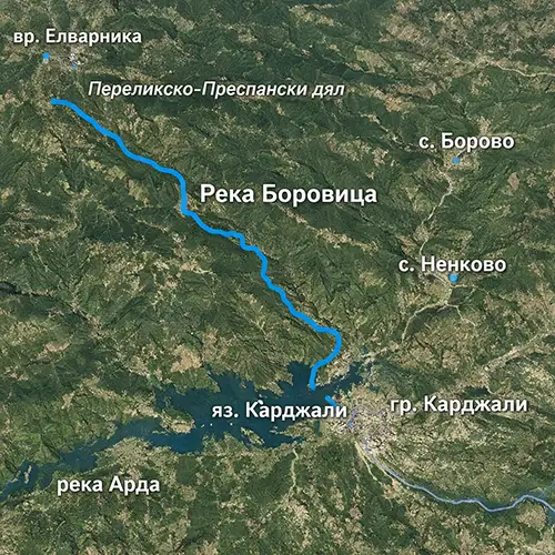 Сателитен релефен изглед на Река Боровица