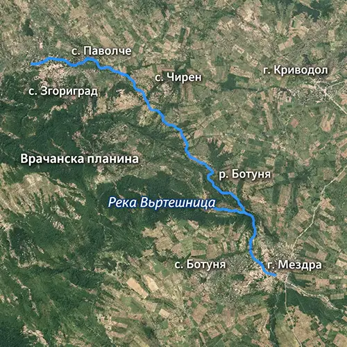 Сателитен релефен изглед на Река Въртешница