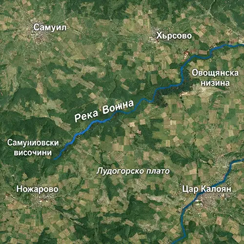 Сателитен релефен изглед на Река Война