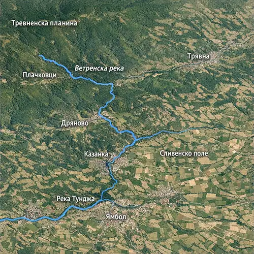 Сателитен релефен изглед на Ветренска река