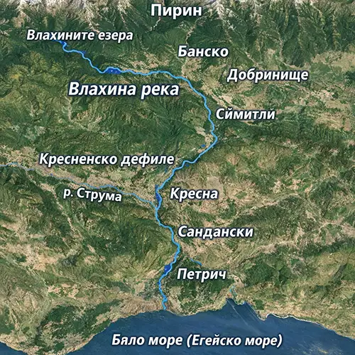 Сателитен релефен изглед на Влахина река