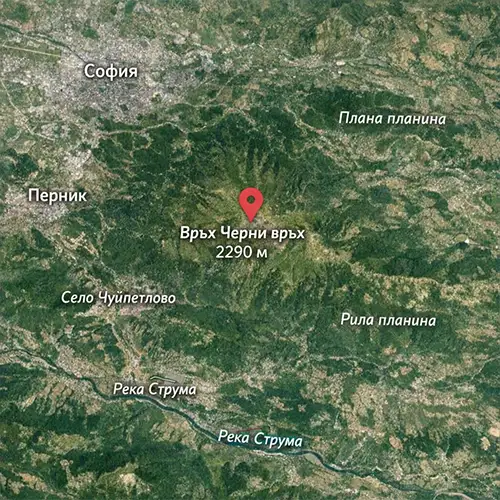 Сателитен релефен изглед на Връх Черни връх