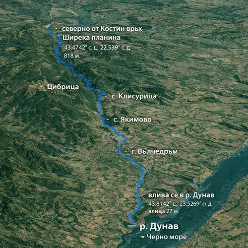 Сателитен релефен изглед на Река Цибрица