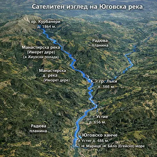 Сателитен релефен изглед на Юговска река