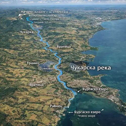 Сателитен релефен изглед на Чукарска река