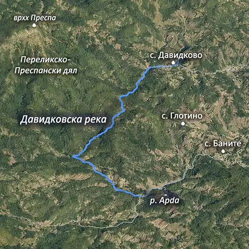 Сателитен релефен изглед на Давидковска река