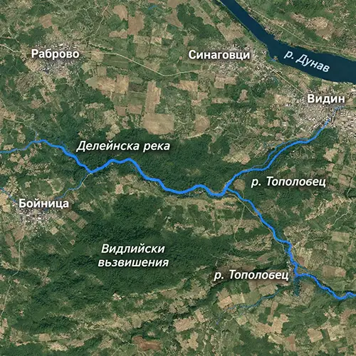 Сателитен релефен изглед на Делейнска река