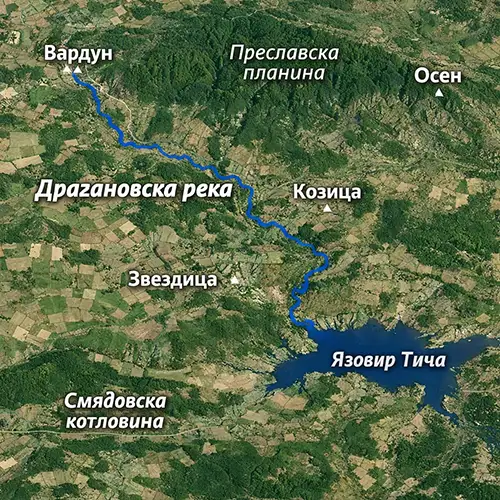 Сателитен релефен изглед на Драгановска река