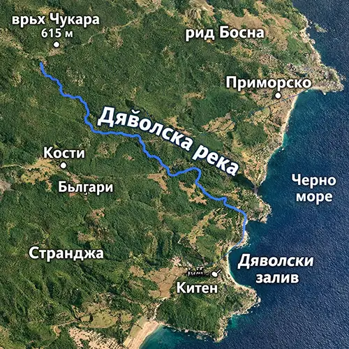 Сателитен релефен изглед на Дяволска река