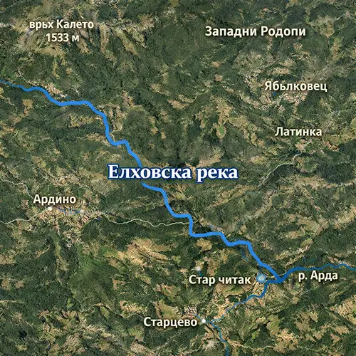 Сателитен релефен изглед на Елховска река