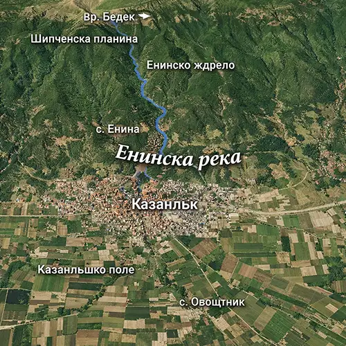 Сателитен релефен изглед на Енинска река