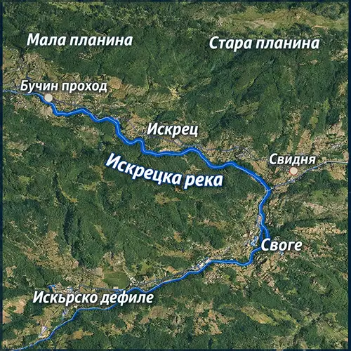 Сателитен релефен изглед на Искрецка река