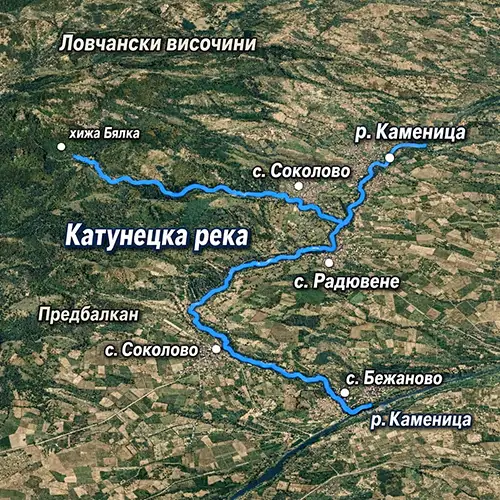 Сателитен релефен изглед на Катунецка река