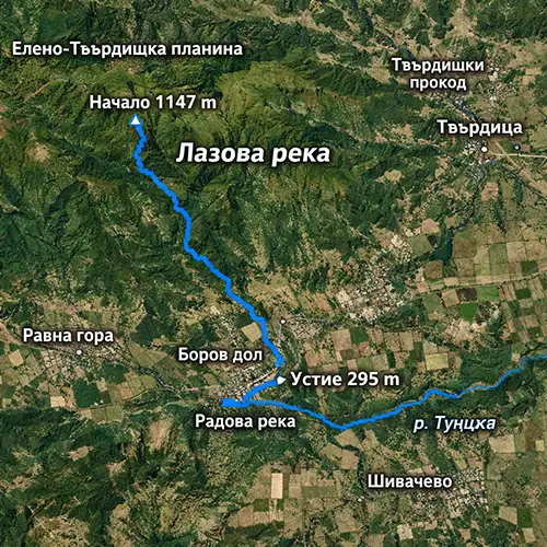 Сателитен релефен изглед на Лазова река