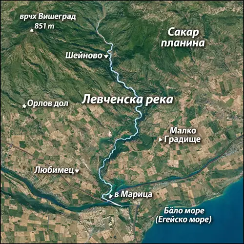 Сателитен релефен изглед на Левченска река