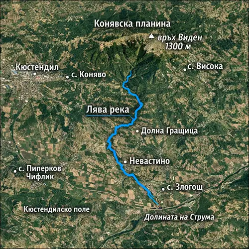Сателитен релефен изглед на Лява река