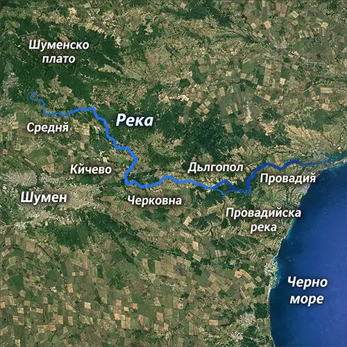 Сателитен релефен изглед на Мътнишка река