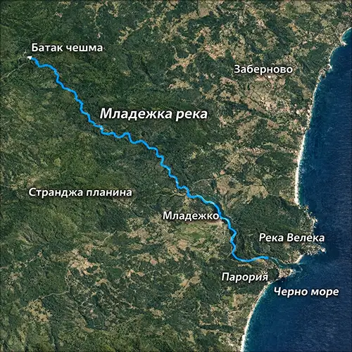 Сателитен релефен изглед на Младежка река