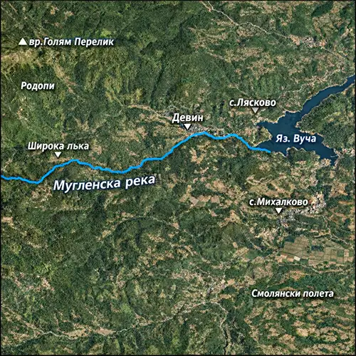Сателитен релефен изглед на Мугленска река