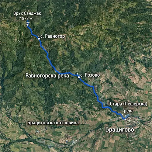 Сателитен релефен изглед на Равногорска река
