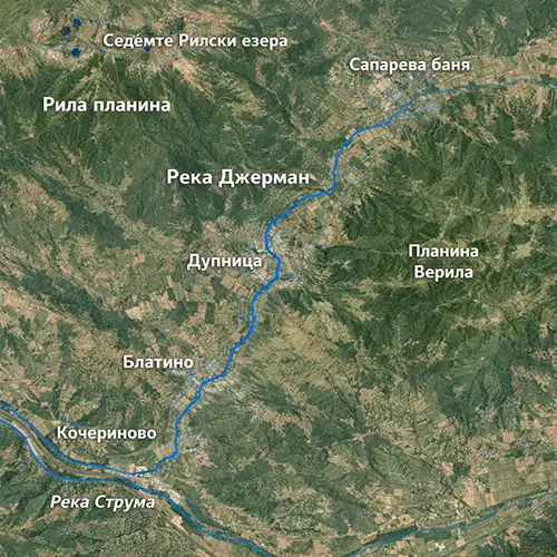 Сателитен релефен изглед на Река Джерман