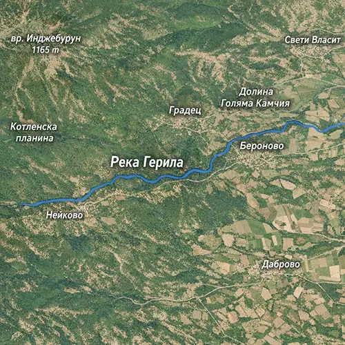 Сателитен релефен изглед на Река Герила