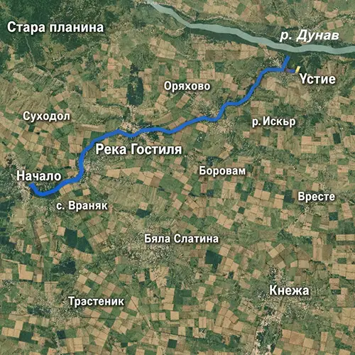 Сателитен релефен изглед на Река Гостиля