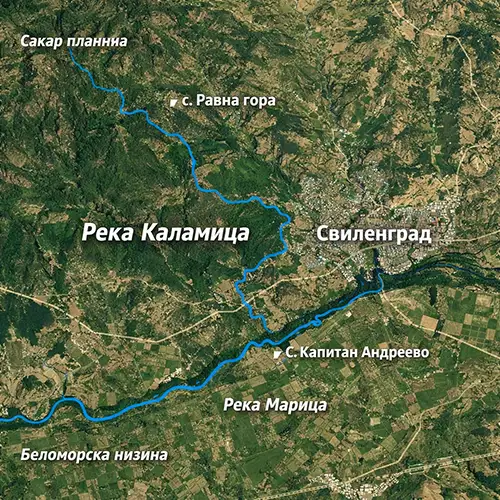 Сателитен релефен изглед на Река Каламица