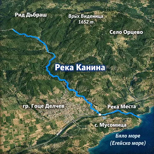 Сателитен релефен изглед на Река Канина