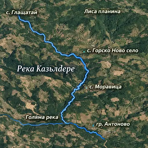Сателитен релефен изглед на Река Казълдере