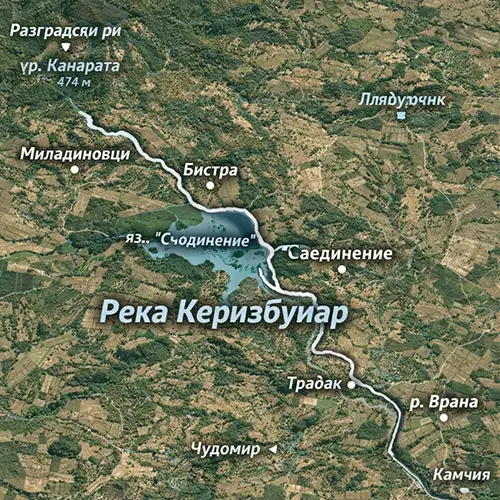 Сателитен релефен изглед на Река Керизбунар