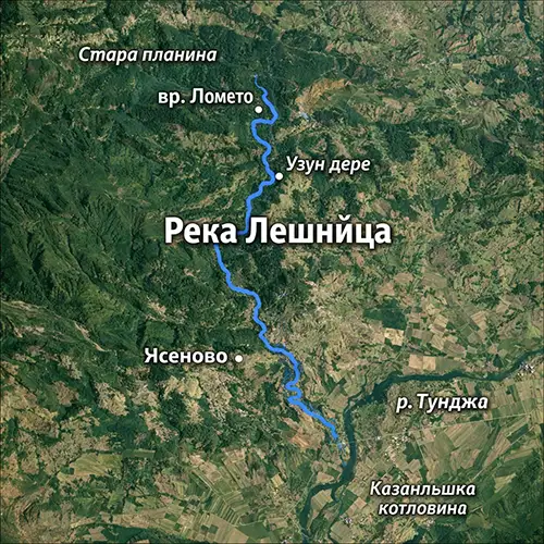 Сателитен релефен изглед на Река Лешница