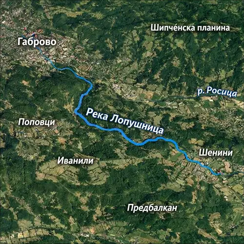 Сателитен релефен изглед на Река Лопушница